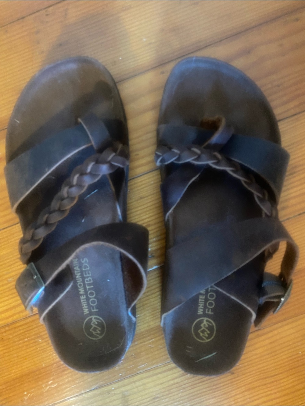 White Mountain Footbeds Brown Braided Leather Sandals size 7